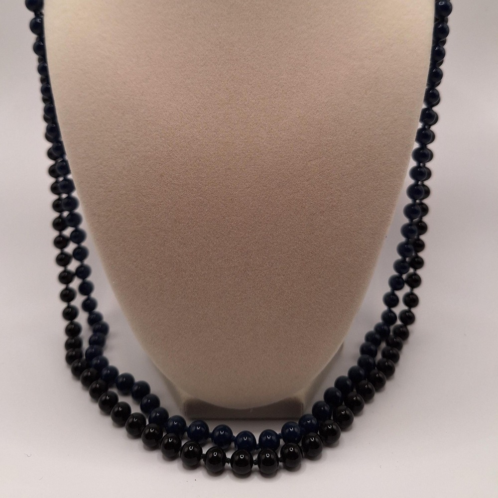 Vintage Monet beaded necklace black navy blue 6 mm 30 inches set of 2
